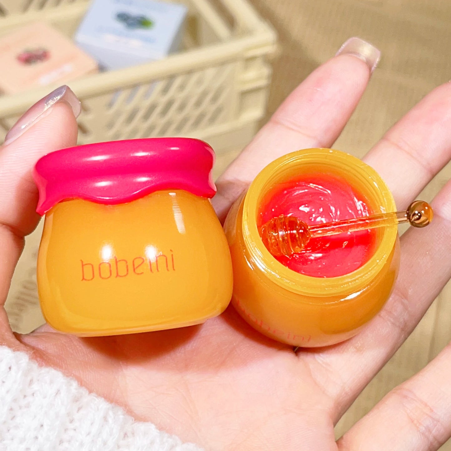 “Mascarilla labial hidratante de durazno y miel – Nutrición y suavidad intensa”